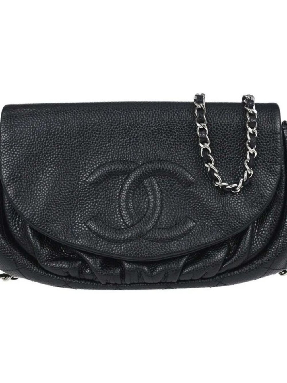 Chanel Black Calfskin Half Moon Flap WOC Wallet on Chain Shoulder Bag